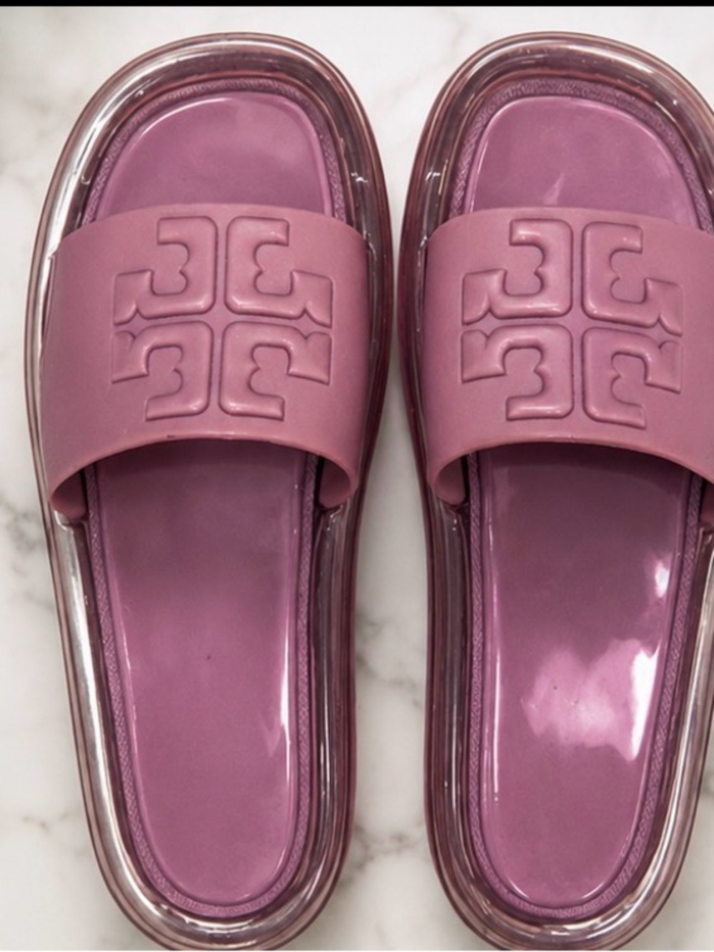 Tory Burch Pink Logo Jelly Slide Sandals